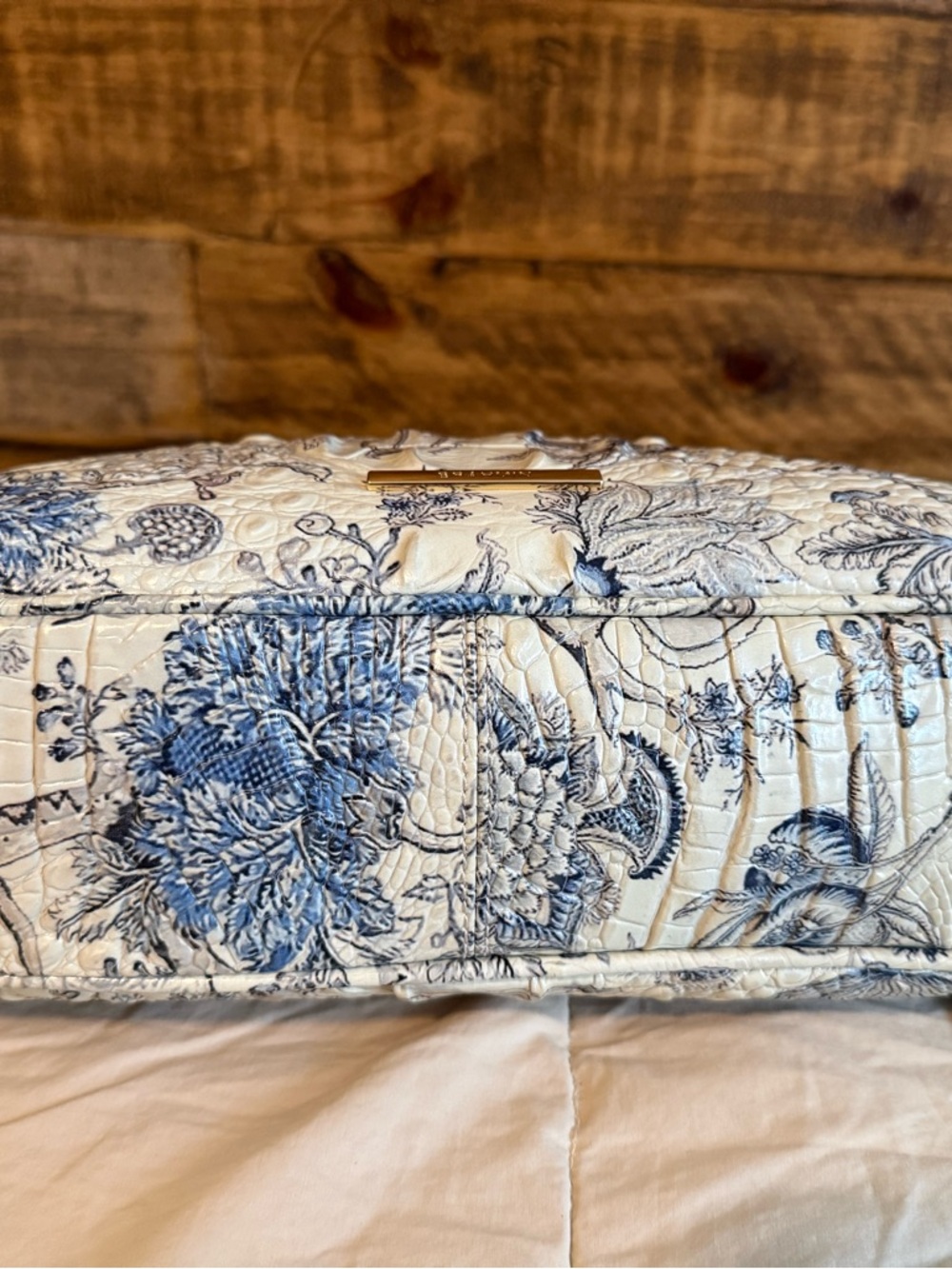Brahmin Cream and Blue Floral Embossed Shoulder Bag - Picture 14 of 14
